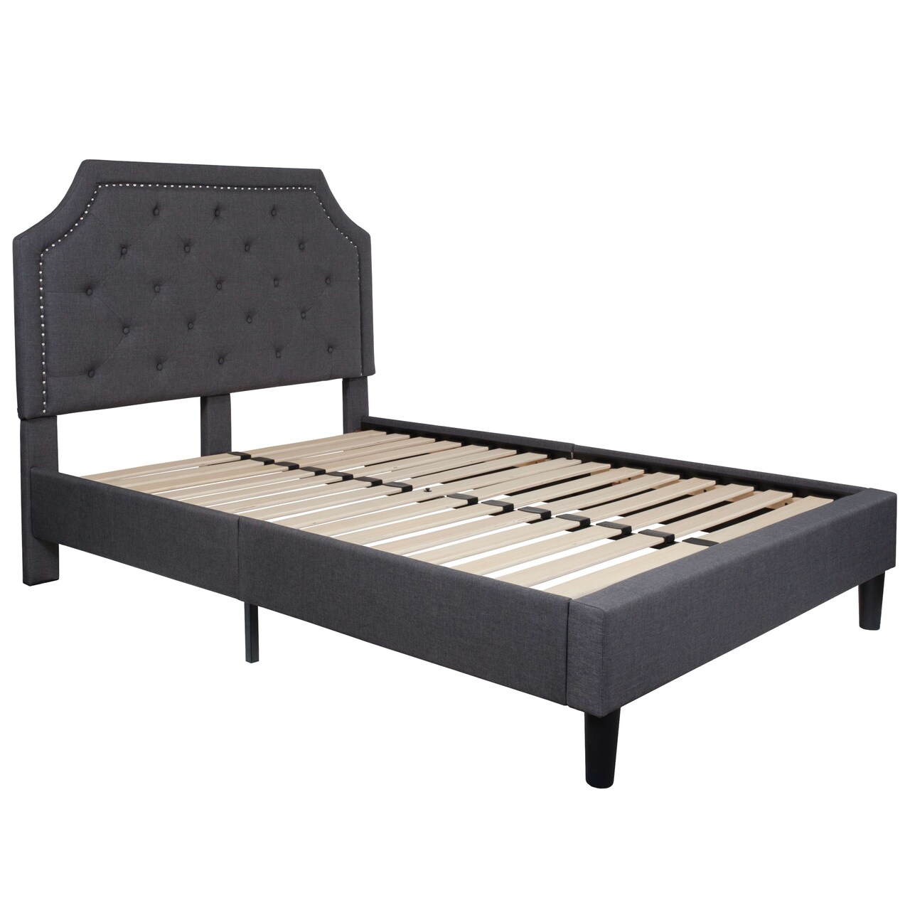 Merrick Lane Provence Platform Bed with Slatted Support Contemporary Tufted Upholstery with Accent Nail Trim